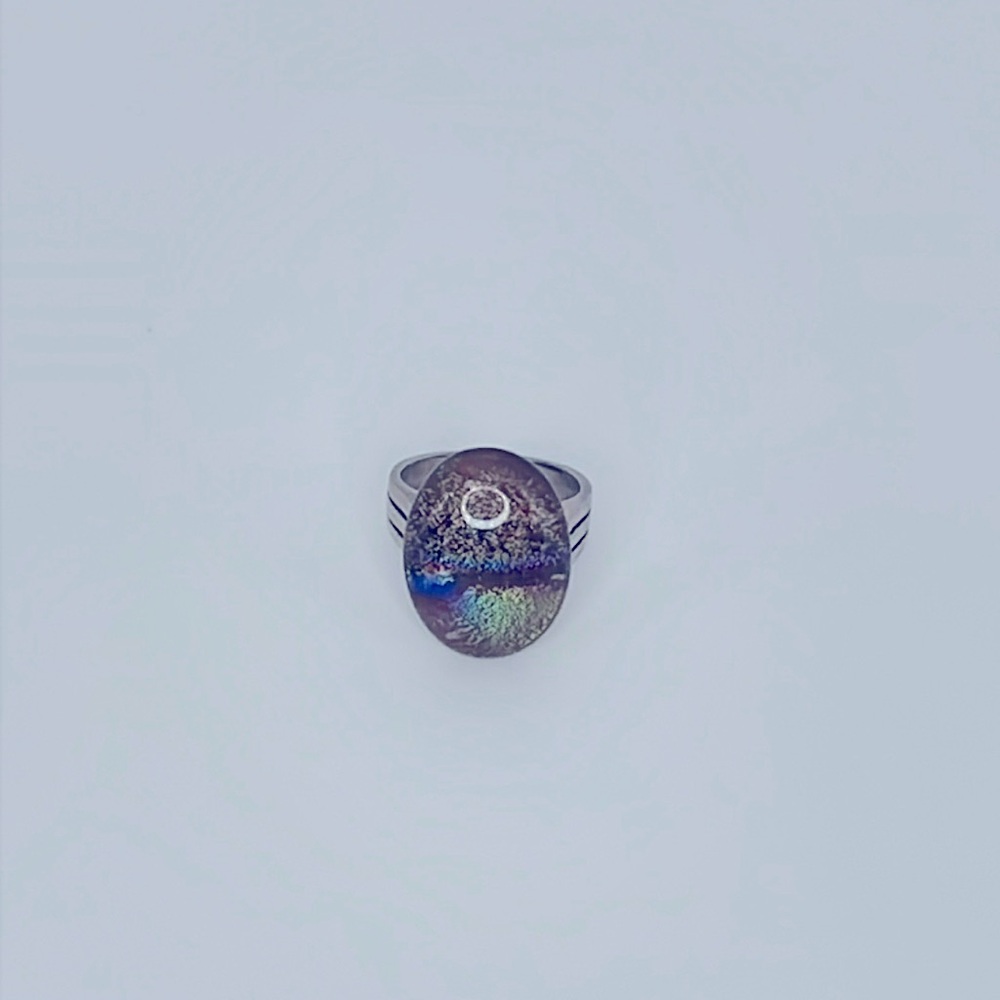 Layered Glass Colorful Silver Ring
